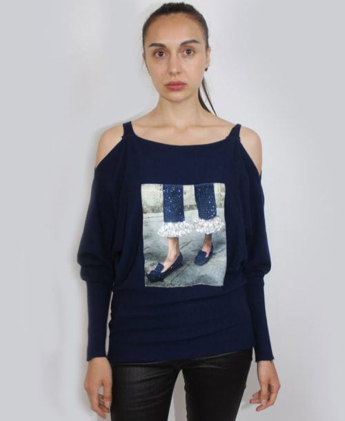 C-0382 Navy Sweater with Open Sholders