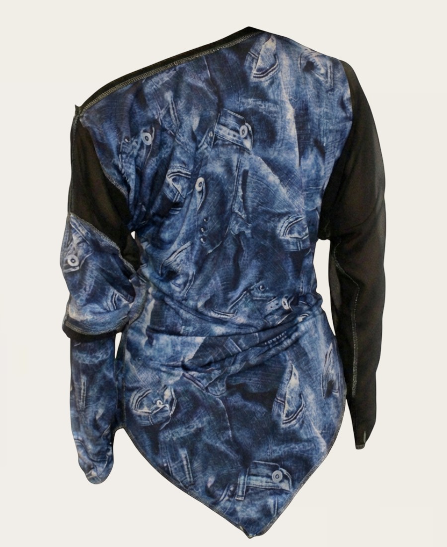 Jeans Print Asymmetrical Top ZN18001 – 1