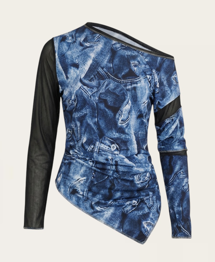 Jeans Print Asymmetrical Top ZN18001 – 2
