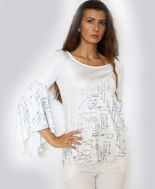 Big sleeve writing print blouse- ST-1810