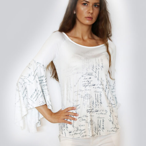 Big sleeve writing print blouse- ST-1810