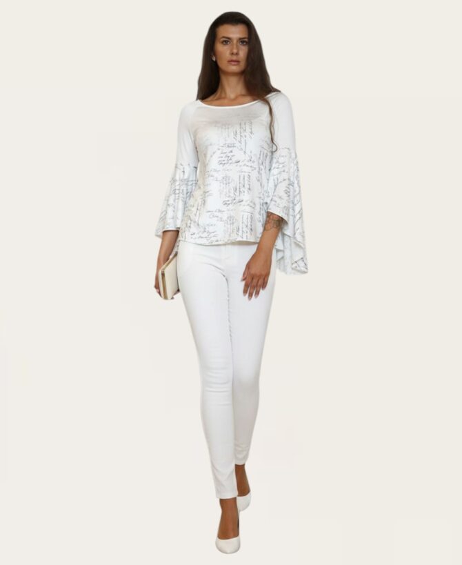 Big sleeve writing print blouse- ST-1810