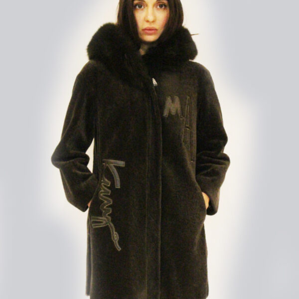 Hooded Fox-Fur Coat letters front J-567