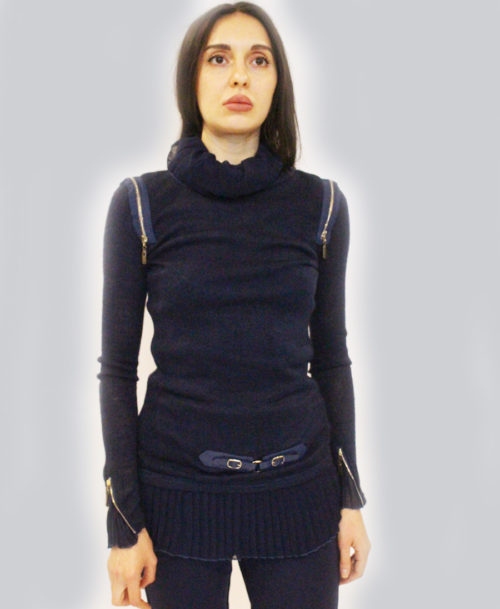 Pleated Fabric & Zipper Trim Sweater-4334