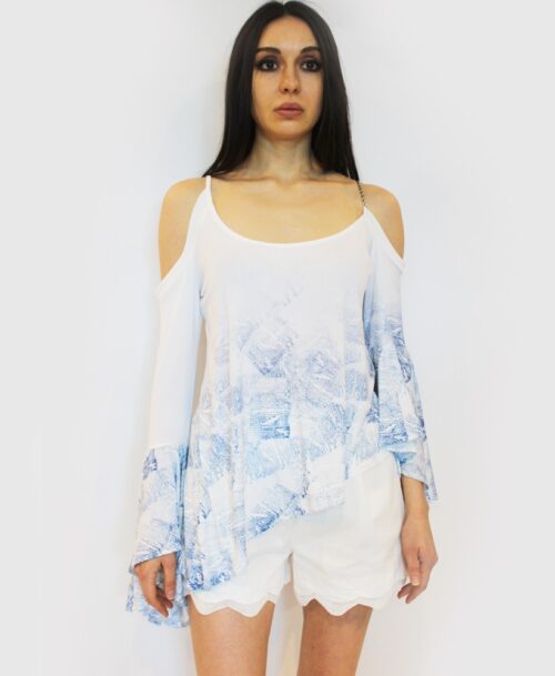 Cold-Shoulder Bell Sleeve Top ST-703