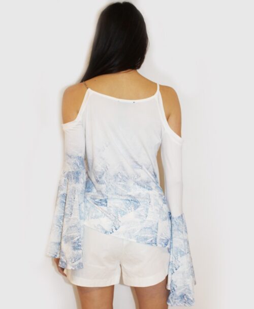 Cold-Shoulder Bell Sleeve Top ST-703