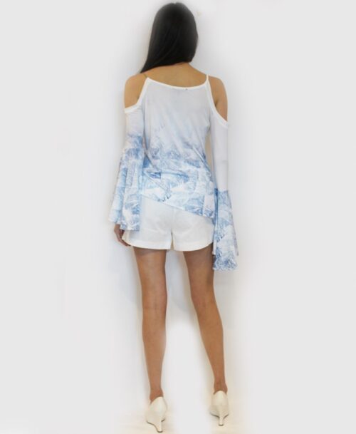 Cold-Shoulder Bell Sleeve Top ST-703