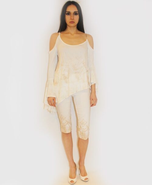 Cold-Shoulder Bell Sleeve Top ST-703