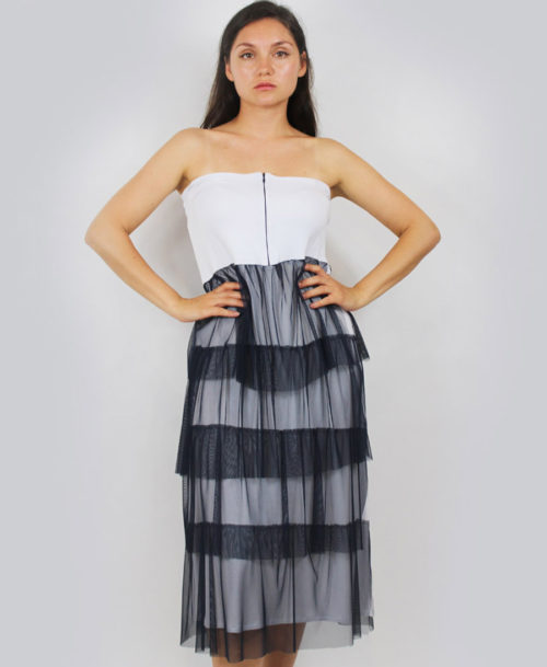 White Skirt with Navy Layers ST-046