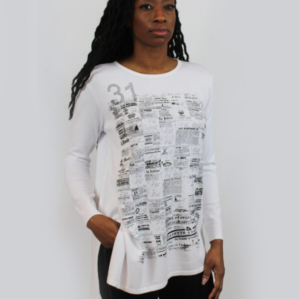 Newspaper print sweater SW-9999