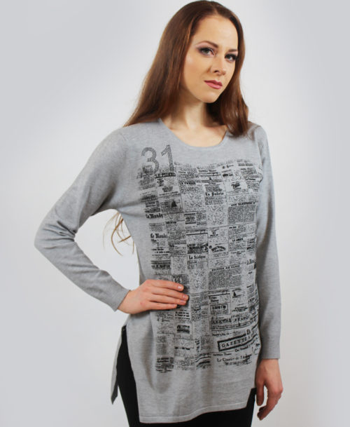 Newspaper print sweater SW-9999