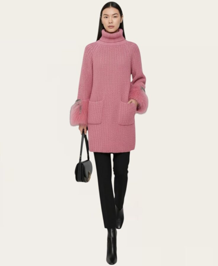 Sweater with fur on the sleeve SW-3099 -7