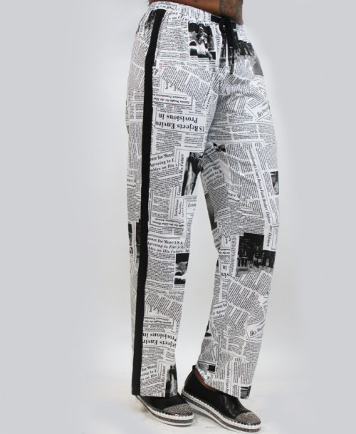 Newspaper print drawstring pants ST-8273