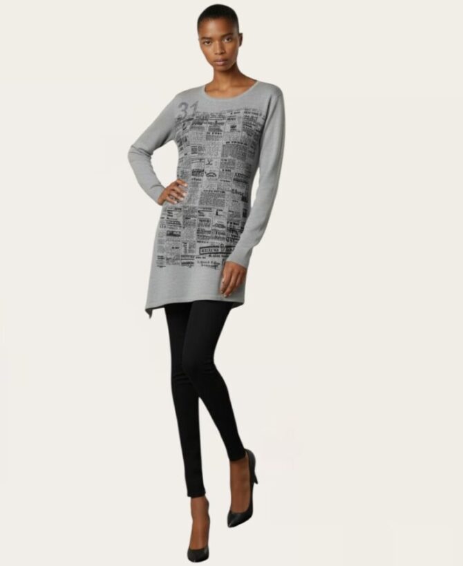 Newspaper print sweater SW-9999