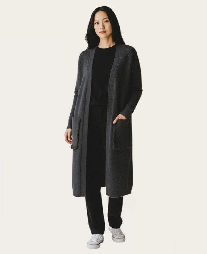 Fringe & Rhinestone Trim Sweater Coat SW-606
