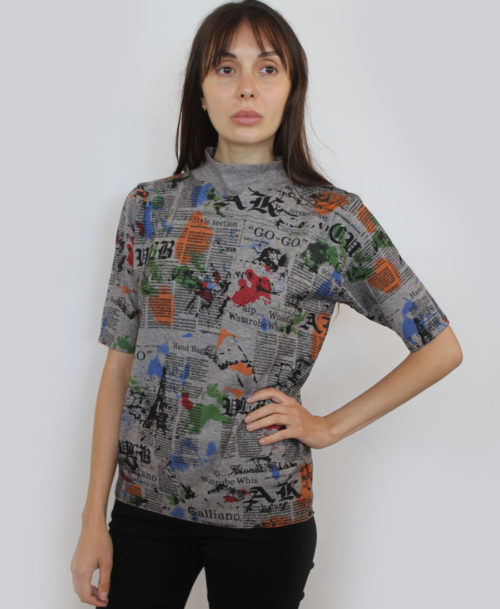 Paint Blot Newspaper Print Sweater SW-38