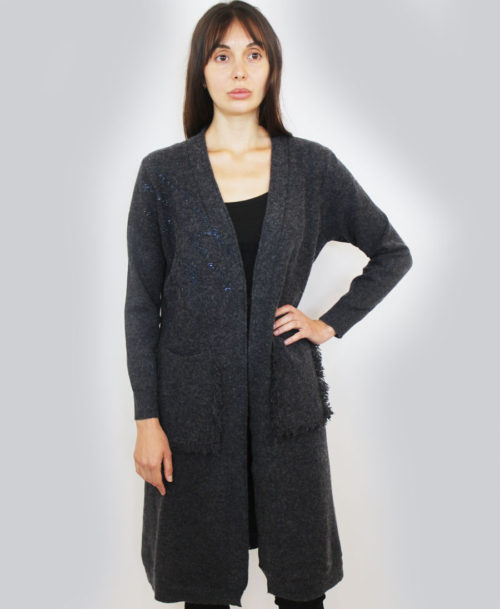 Fringe & Rhinestone Trim Sweater Coat SW-606