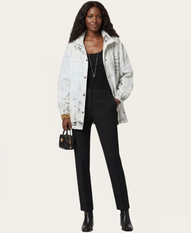 White black cotton print jacket SJ-72