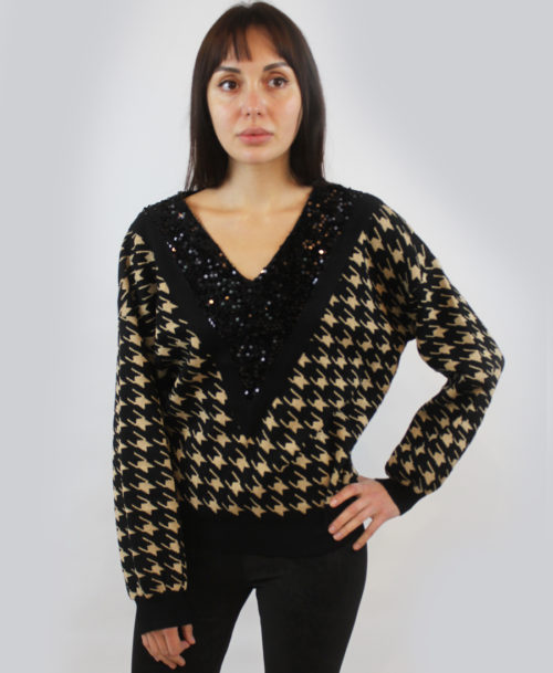 Sequined V-Neck Sweater SW-206910