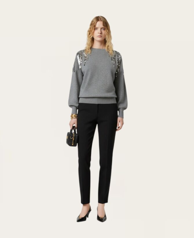 Leopard sequin applique sweater-SW-22