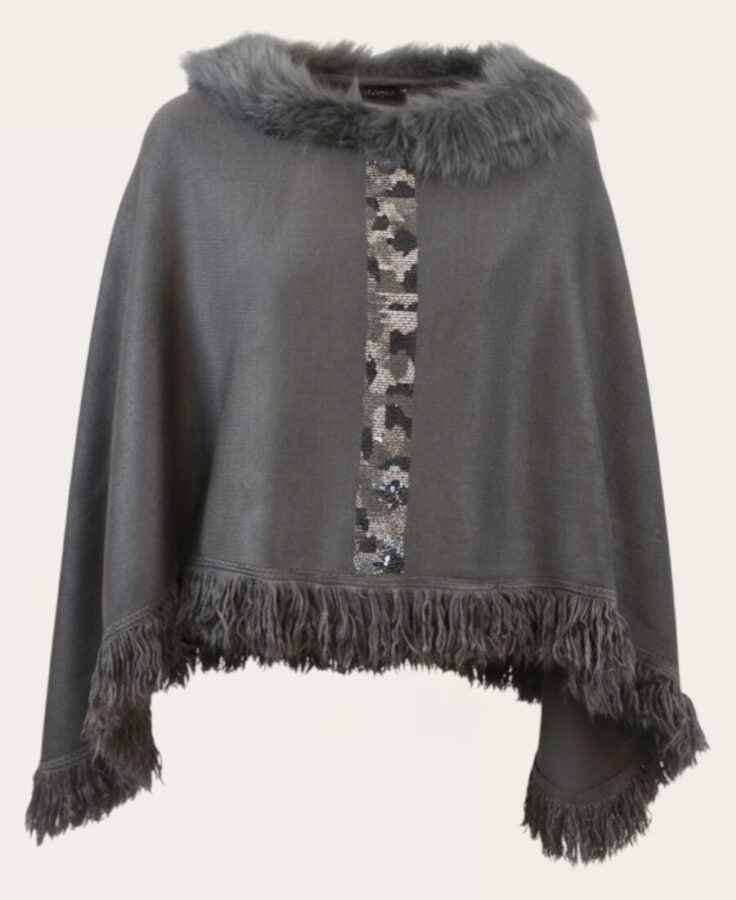 Snakeskin Design Fur Trim Poncho PO-421 – 1