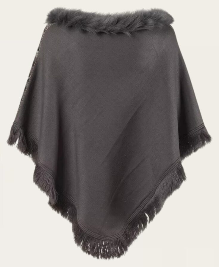 Snakeskin Design Fur Trim Poncho PO-421 – 2