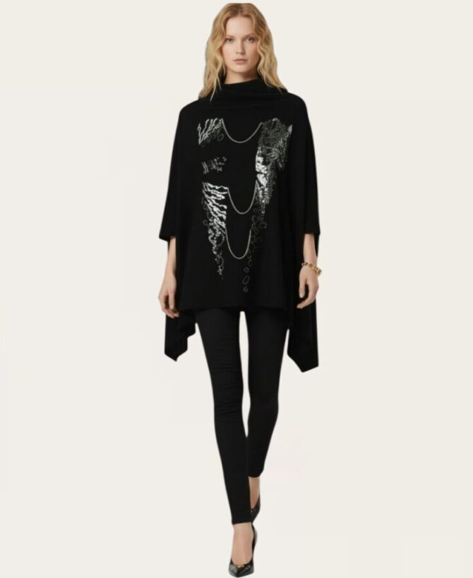 Rhinestone Leopard & Chain Poncho PO-191