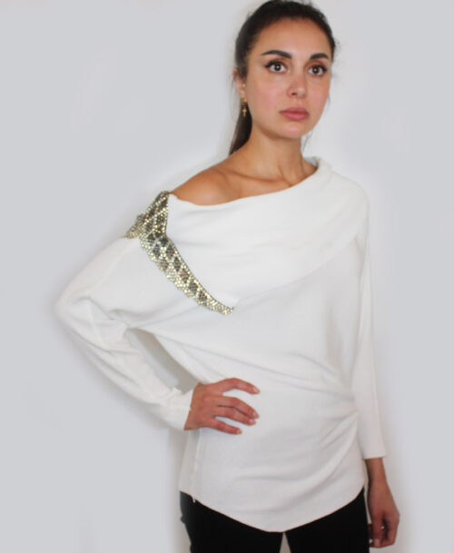 Swoop Neck Sweater with Diamonds SW-512