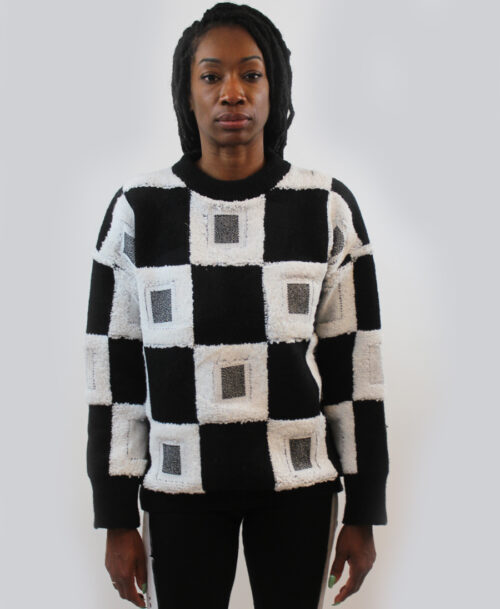 Checkered sweater with fuzz detail SL-345