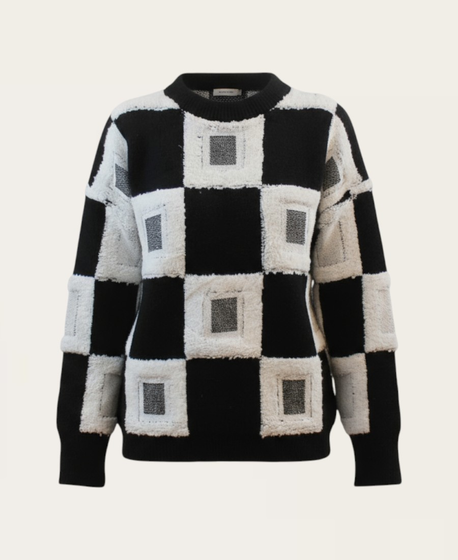 Checkered sweater with fuzz detail SL-345