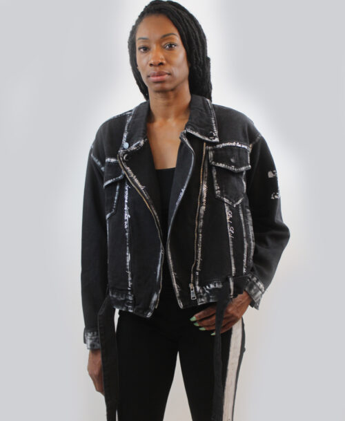 Jean jacket with asymmetrical zipper SL-446