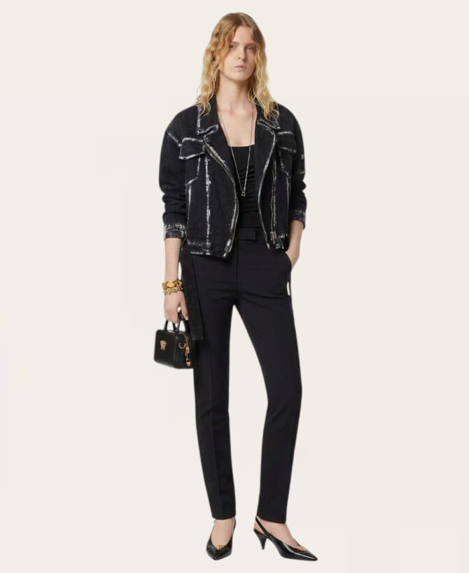 Jean jacket with asymmetrical zipper SL-446