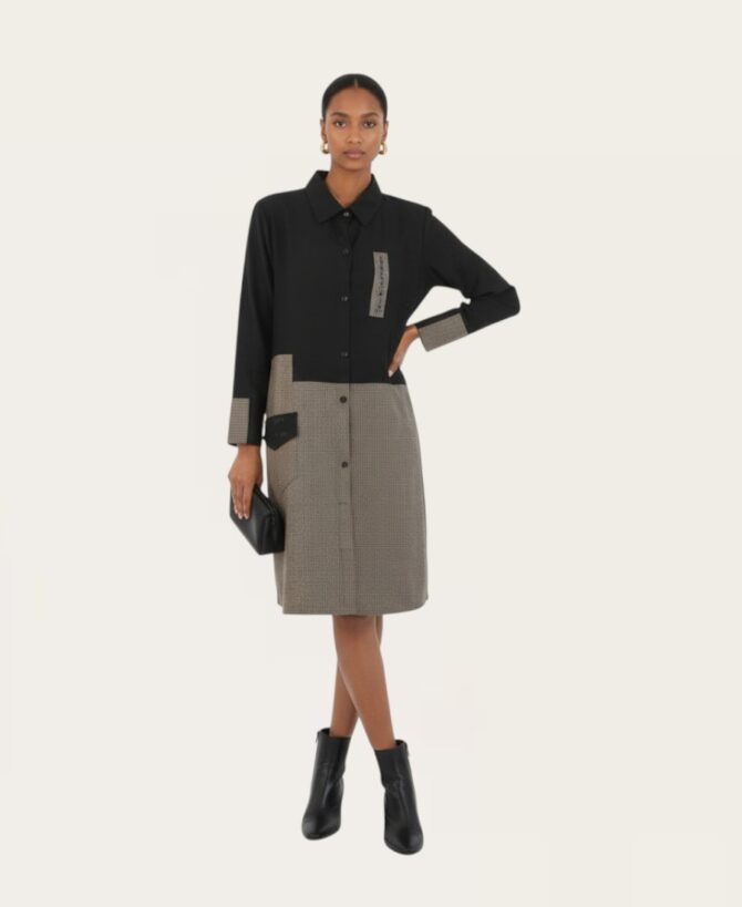 Black and Beige Button Down SL-292