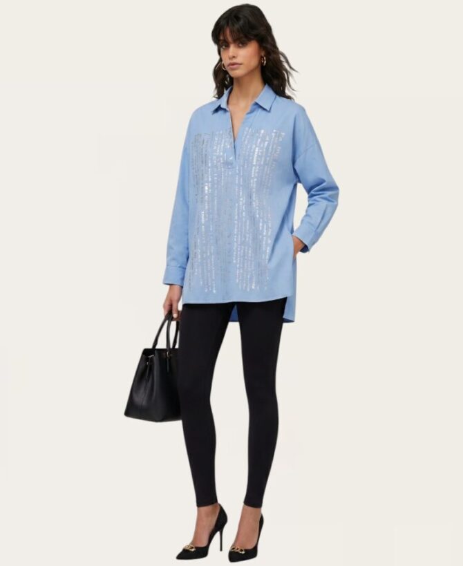 Blue Silver-Script “MY WISH FOR YOU IS” Oversized Blouse SL-833