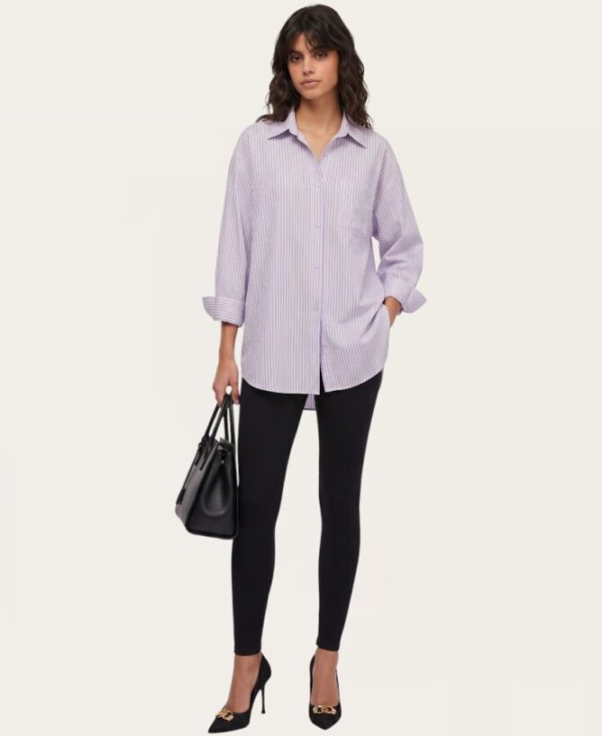Lavender and Pink Pinstripe Sequined Button-Down Shirt SL-4776